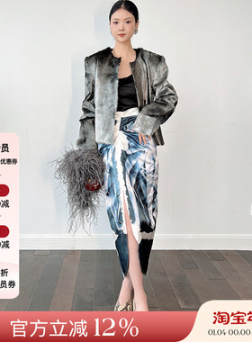 清仓4折 JACQUES WEI 23AW秋冬新款女士高级时尚银灰色皮草外套