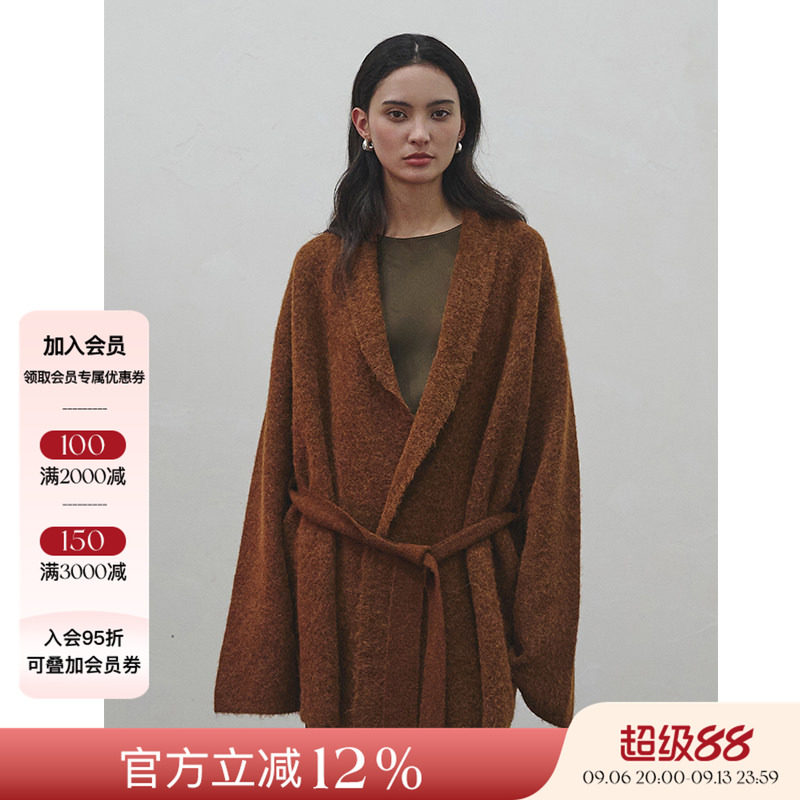 4折 Piacevole e 24AW纯色羊毛针织外套女秋冬系带简约宽松开衫图片