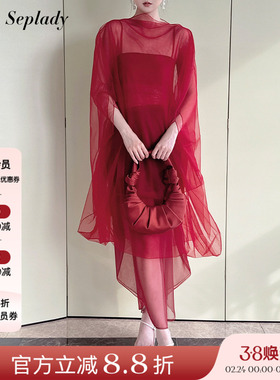 博主同款GIA STUDIOS 25SS 红色薄纱套装裙配迷你裙网纱气质