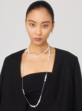 Tender Society T for Tender系列老花断线珍珠长项链女设计感