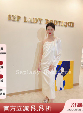 四折优惠现货授权VIKTORIACHAN22春夏吊带褶皱一只袖真丝连衣裙