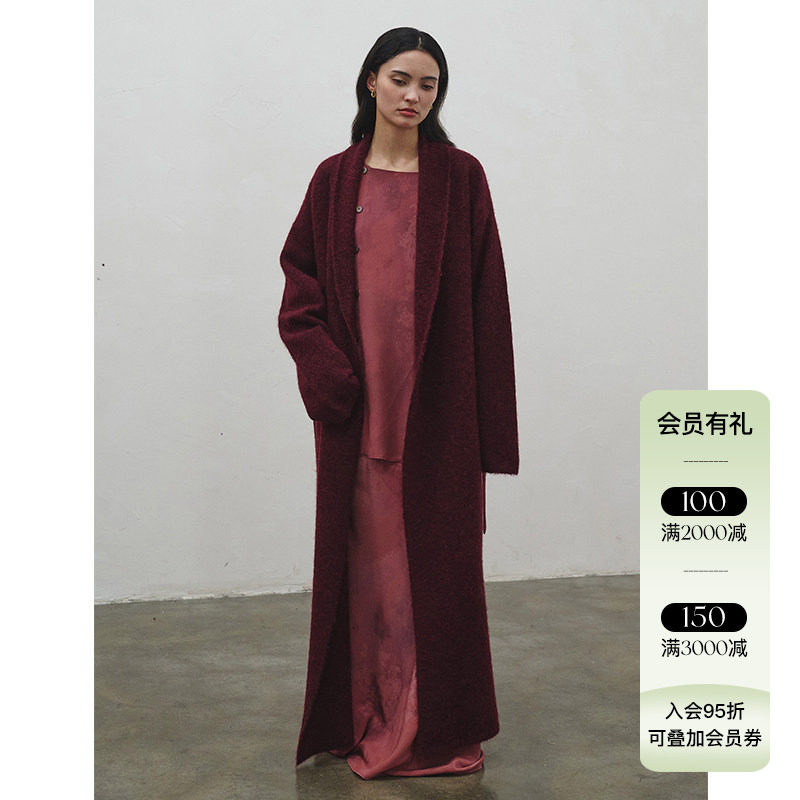4折 Piacevole e 24AW纯色针织羊毛系带浴袍式外套女中长款开衫图片