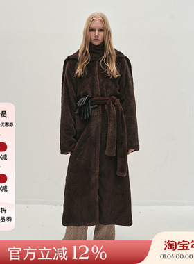 VIKTORIACHAN 25AW秋冬新品 圆领系带环保皮草外套长款保暖大衣