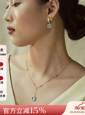 OOAK 流金系列 油画肌理蓝色雨滴项链女时尚暮色紫耳环原创设计