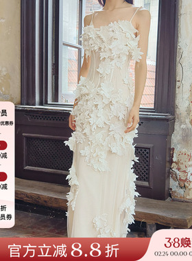 Xiangqiao Sheng盛湘乔25ss 白色立体花朵礼服抹胸长裙现货授权