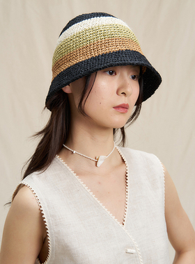 6折 WHM*埃觅索联名 25SS 手工编织圆顶渔夫帽户外大帽檐防晒帽