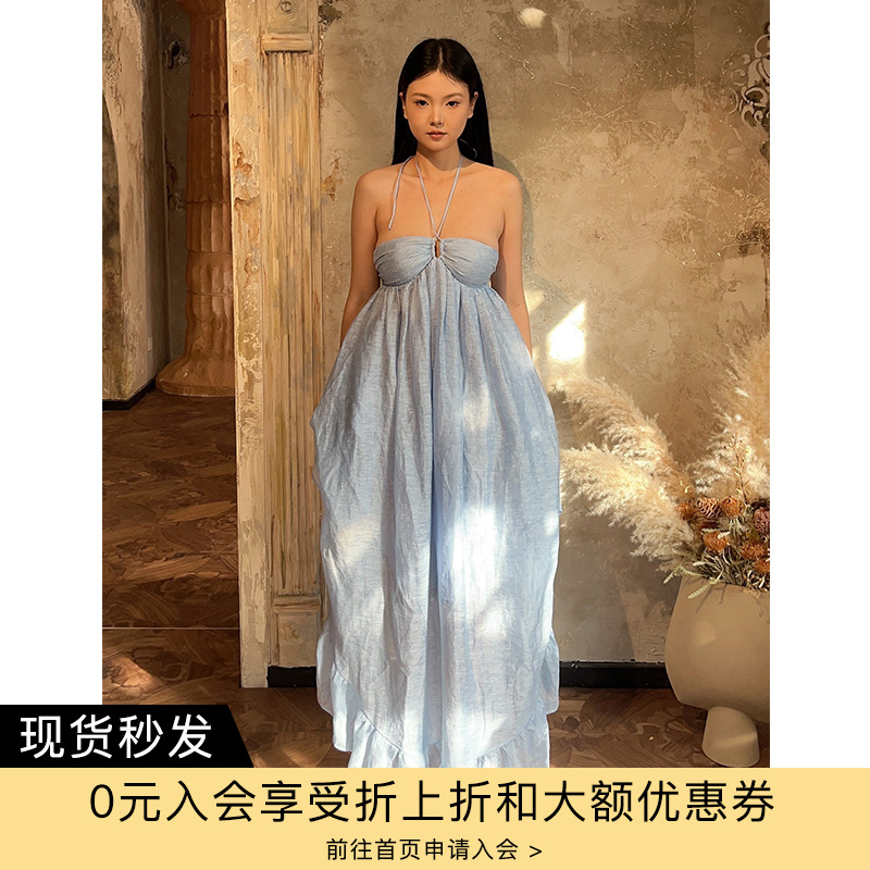 正品授权Freja 24SS春夏新品 时尚北欧风亚麻抹胸提花连衣裙 女装/女士精品 连衣裙 原图主图