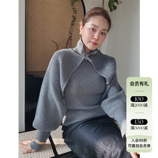 4折 现货授权VIKTORIACHAN 23AW秋冬女士金属logo纯色修身针织衫