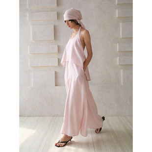 26SS春夏新品 小众设计层次感挂脖连衣裙女宽松显瘦长裙 sense