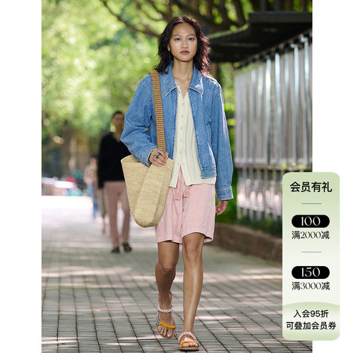6折 WHM 25SS春夏新品 环保棉平纹牛仔短夹克女休闲百搭上衣