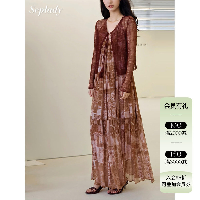 AETNA PROJECT 26SS新品 复古桑蚕丝吊带连衣裙露背蛋糕裙长裙