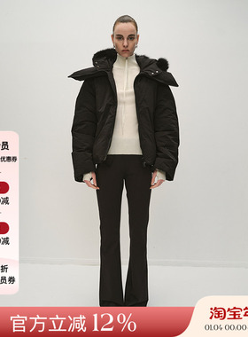 VIKTORIACHAN 25AW秋冬 翻领刺绣短款连帽可拆卸毛领泡芙羽绒服