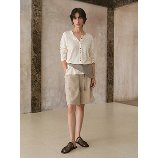 26SS春夏新品 主推款 sense 纯色百搭 亚麻亲肤撞色纽扣针织衫