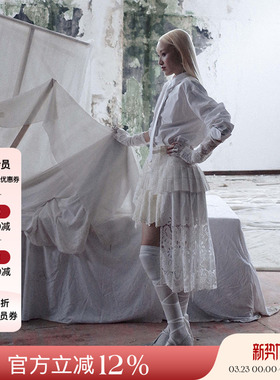 Deplumer 25AW新品 吊带蕾丝胸衣上衣绣花布不规则拼接百褶裙短裙