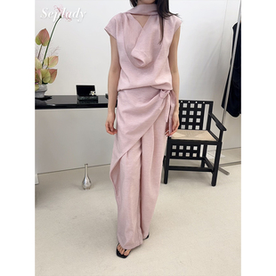 26SS春夏新品 主推 sense 荡领围巾设计上衣廓形垂感直筒长裤