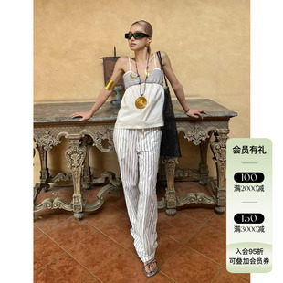 JACQUES WEI 25PF早秋新品 线条吊带上衣亮片条纹半松紧直筒裤