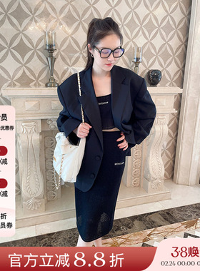 2折优惠现货授权SUITTITUDE 23SS春夏新品 黑色大廓形垫肩西装