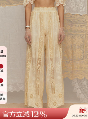 Deplumer 25SS新品 田园度假风镂空刺绣休闲裤女宽松显瘦百搭长裤