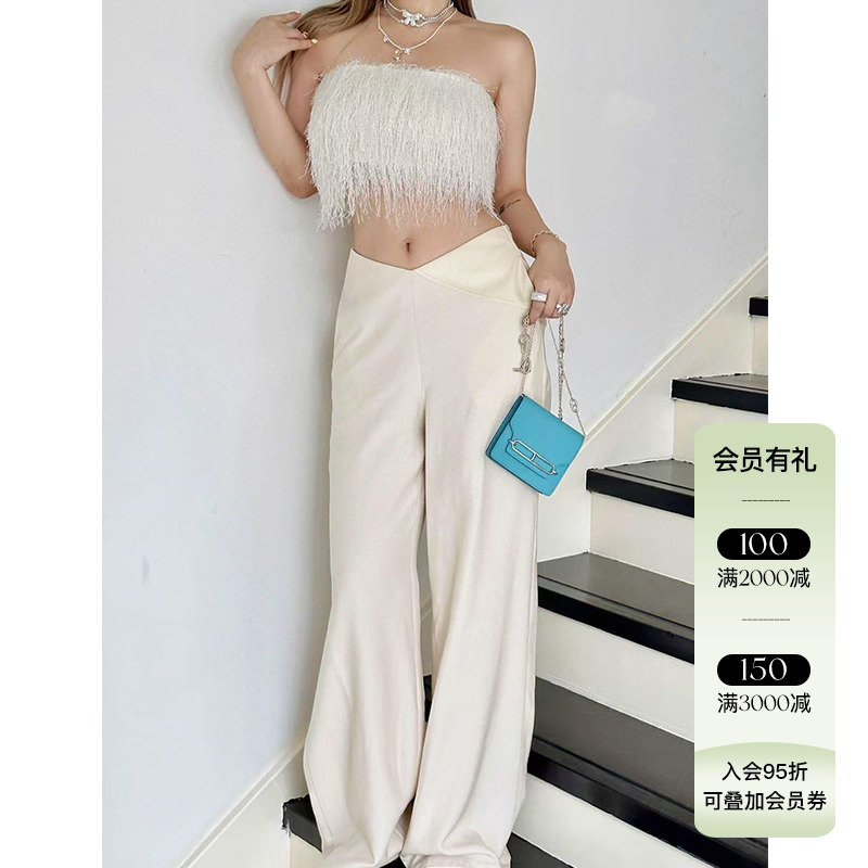 她也speakeasy【暹甘】24AW秋冬 雪花流苏短款抹胸拼接料阔腿裤