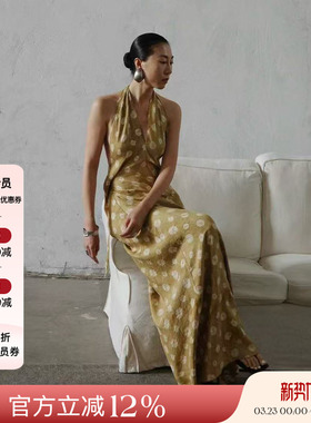 Deplumer 25SS新品 彝族扎染度假风印花挂脖连衣裙露背铜氨丝长裙