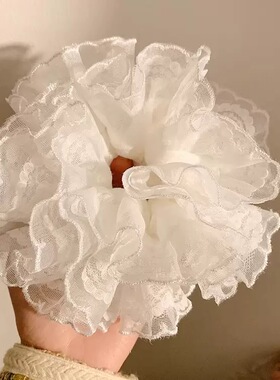晨雾花涧~白色蕾丝双层大肠发圈女高级感发饰大号发绳