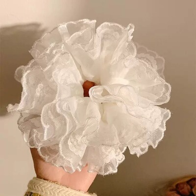 晨雾花涧~白色蕾丝双层大肠发圈女高级感发饰大号发绳