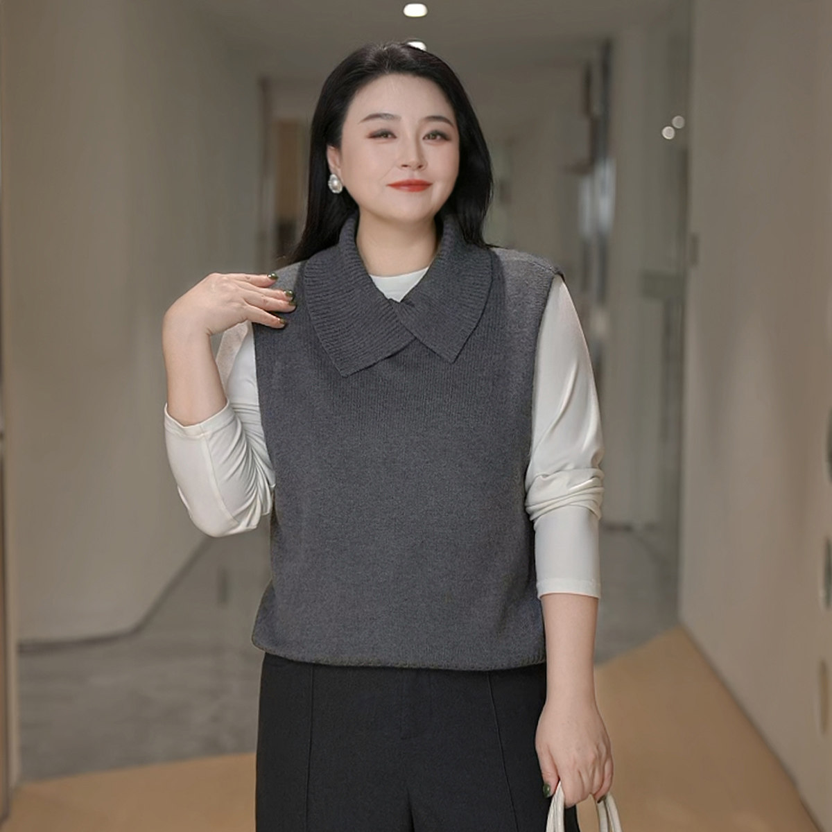 MsShe大码女装针织马甲羊毛混纺图片
