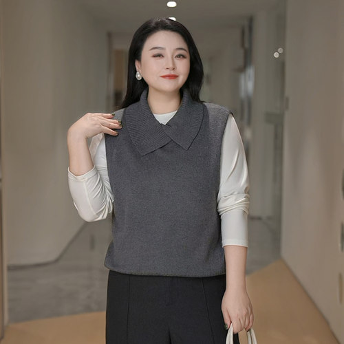 MsShe大码女装针织马甲羊毛混纺