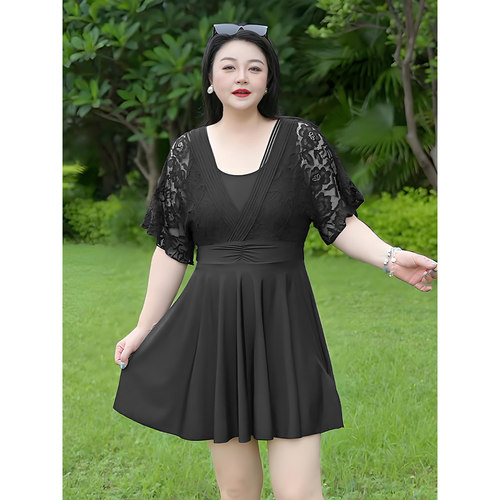MsShe大码女装镂空蕾丝连体泳衣
