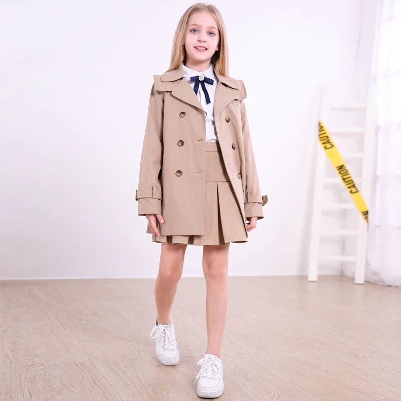 女童风衣中长款2023秋装新款中大儿童外套小女孩洋气英伦风春秋装