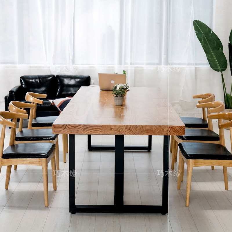 现代桌子工作台组洽n谈人长桌8桌椅实木会议桌简约长条办公大型