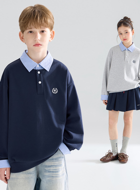 【宁儿粉丝专享】假两件格纹衬衫领卫衣高智感男女童26春新款