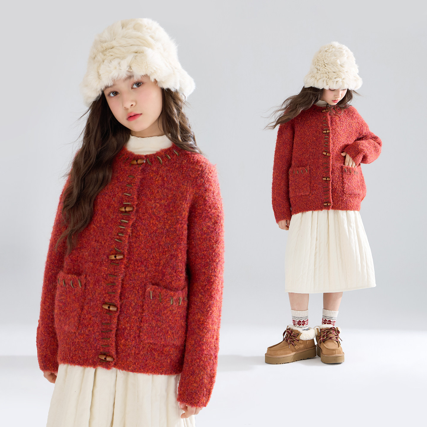 【宁儿粉丝专享】复古羊毛圈圈纱牛角扣毛衣外套开衫女童冬新,童装/婴儿装/亲子装,毛衣/针织衫,淘宝优惠券,粉丝福利购,淘宝优惠卷