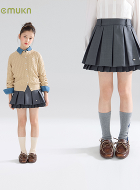 【宁儿粉丝专享】经典百搭学院风灰色双层百褶腰裙女童26春新