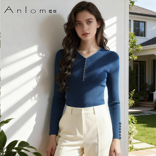 Anlom/娅奴桑蚕丝针织衫套衫纯色