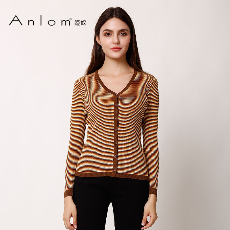 Anlom/娅奴新款桑蚕丝针织开衫女休闲条纹圆领修身短外套秋冬上衣,女装/女士精品,毛针织衫,淘宝优惠券,粉丝福利购,淘宝优惠卷