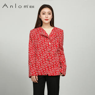 Anlom/娅奴短款外套2024新款长袖大码时尚几何图案安格拉红上衣