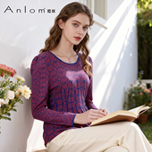 修身 Anlom 低圆领针织女上衣 长袖 桑蚕丝套头衫 娅奴秋新款 时尚