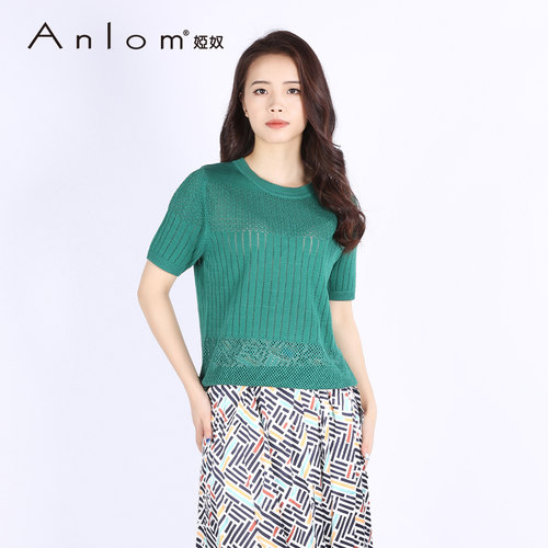 Anlom/娅奴亚麻针织上衣套衫圆领