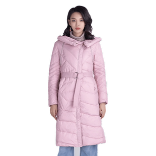 Anlom/娅奴羽绒服女冬中长款粉色时尚轻便宽松白鸭绒冬季连帽外套