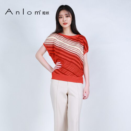 Anlom/娅奴新款圆领啡桔条休闲