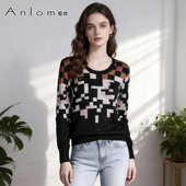 新款 Anlom 修身 套头圆领女士宽松桑蚕丝秋季 娅奴针织衫 长袖