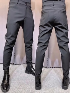 精神小伙裤子男黑色修身小脚西裤快手抖音韩版休闲裤弹力束脚裤潮