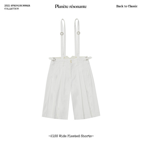 宽松直筒白色可拆卸背带短裤