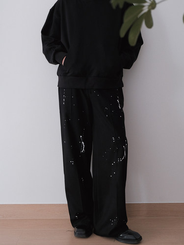 泼墨长西裤高腰阔腿秋冬情侣款