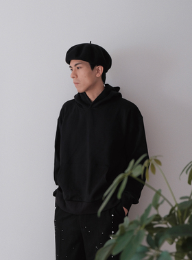 Planet 南桥手造黑色落肩廓形基础百搭休闲连帽卫衣情侣款