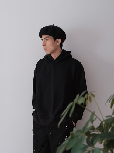 黑色廓形百搭连帽卫衣情侣款