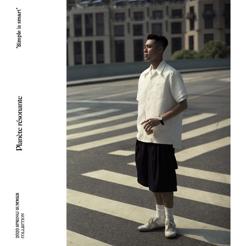 黑白暗纹宽松古巴领衬衫