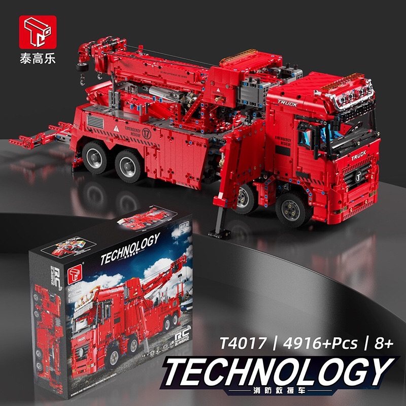 泰高乐t4017遥控电动消防救援车男孩益智diy拼装积木玩具小颗粒