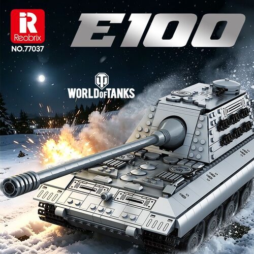 臻砖Reobrix77037二战E100坦克1:26拼装积木摆件模型玩具生日礼物
